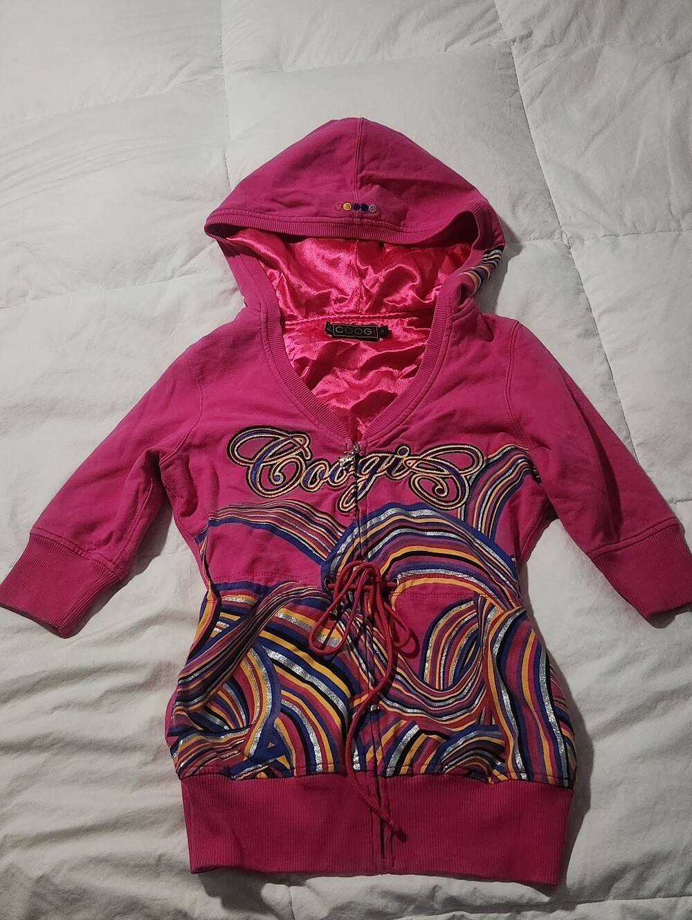 Coogi Y2k Hoodie Womens Small Pink Psychedelic Full Zip *Read*